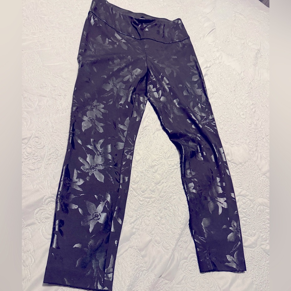 M Soft Surrounding black satin brocade leggings